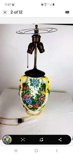Antique Italian Pottery Lamp Floral Majolica