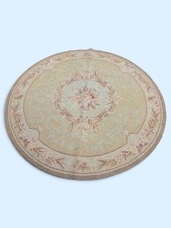 5'5" Round Hand-Tufted Beige & Blue Floral Rug