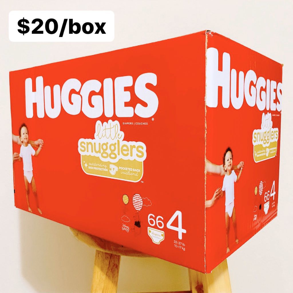 Size 4 (22-37 lbs) Huggies Little Snugglers (66 diapers) - $20/box