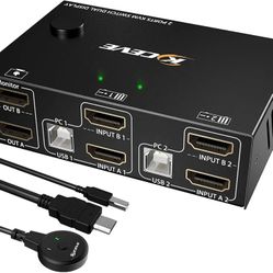 Only Dual Monitor KVM Switch HDMI 2 Port 4K@60Hz,MLEEDA USB HDMI Extended Display Switcher for 2 Computers Share 2 Monitors and 4 USB 2.0 Hub,Desktop 