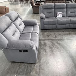 Gray Sofa & Loveseat Has 4x Recliners 