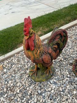 Pair of Rooster and Hen Garden Statues