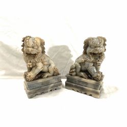 Great Condition To Vintage Chinese Carved Polish Stone, Food, Dog Guardian, Figuring Statues. 7 inches tall