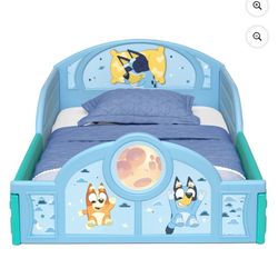 Bluey Sleep and Play Toddler Bed with Built-In Guardrails by Delta Children