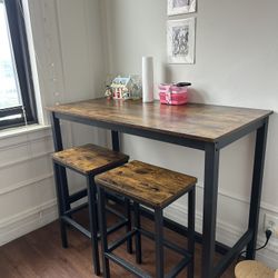 Wood Bar Table Set with Two Barstool Chairs