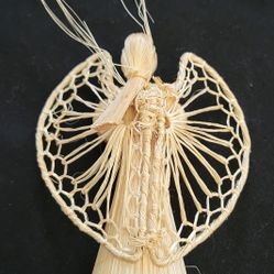 Vintage Abaca Praying Angel Christmas Ornament Handmade Raffia Straw Corn Husk