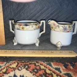 Hand Painted Nippon Vintage Porcelain Sugar & Creamer