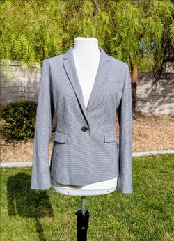 Ann Taylor Factory Houndstooth Blazer Women Sz6 Plaid Petite Button Jacket EUC