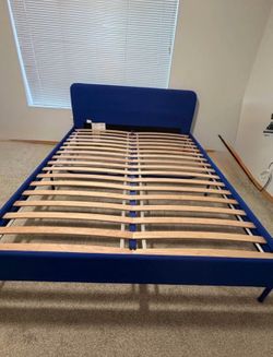 IKEA SLATTUM Upholstered Bed Frame, Blue