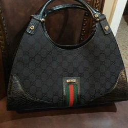 Gucci Bag #130995 GG Canvas Web Junco Shoulder Bag Black