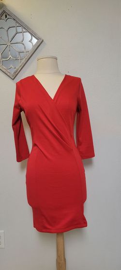 Red Wrap-Style Bodycon Mini Dress
