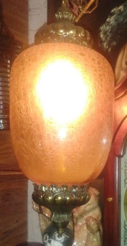 Vintage Amber Crackle Glass Globe Lamp