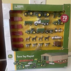 John Deere Die-Cast Farm Toy 70 Piece Value Playset - Includes Machine Shed, Toy Vehicles and Toy Animals