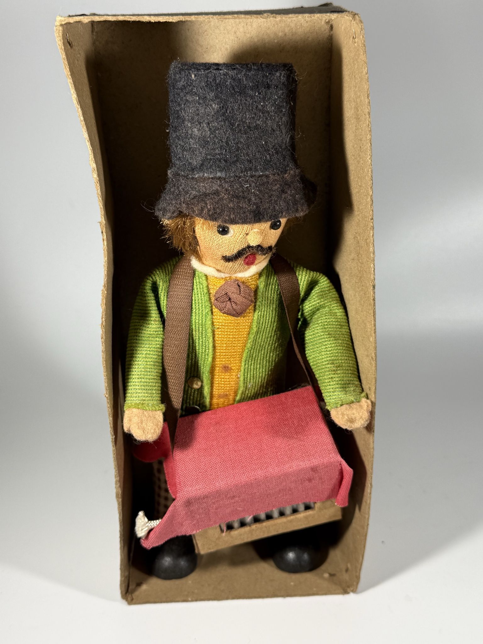 vintage doll new in box - Organ Grinder guy with funny facial expression