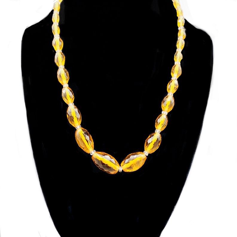 Vintage 1950/1960s Artisan Madeira Citrine Colored Faceted Graduating Oval Crystal Beads 1/20/14k Spring Ring Chocker Necklace