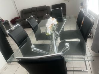 Glass Top Dining Table with 6 Chairs