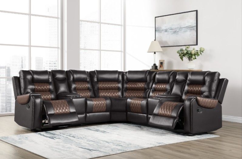Hart Leather Reclining Sectional w Phone Chargers