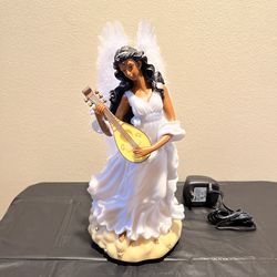 Vintage 13.5-inch Lighted Musical Fiber Optic Cast Resin Angel