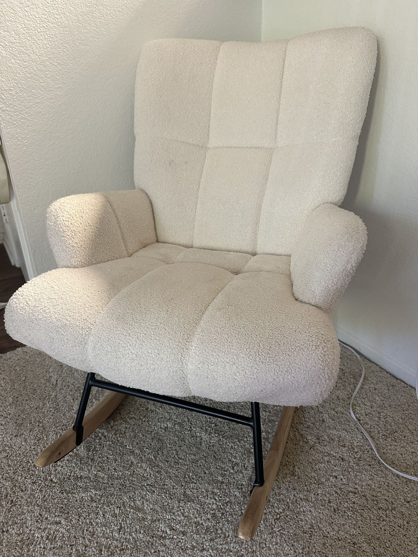 Modern Cream Bouclé Rocking Chair – Cozy & Stylish
