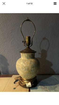 Vintage retro stone metal lamp turquoise hand painted double switch
