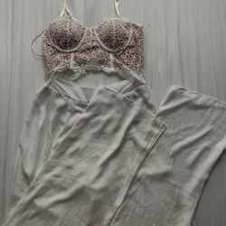 White Lace Bustier Top & Wide Leg Pants