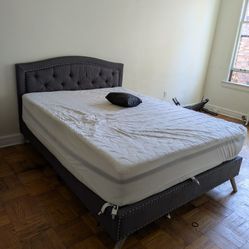 Grey/Gray Queen Bed Frame And Mattress W/ Protector 