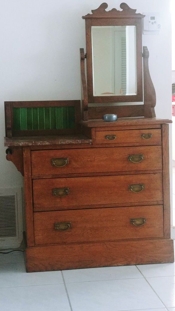 Antique Dresser With Marble Top and Mirror  