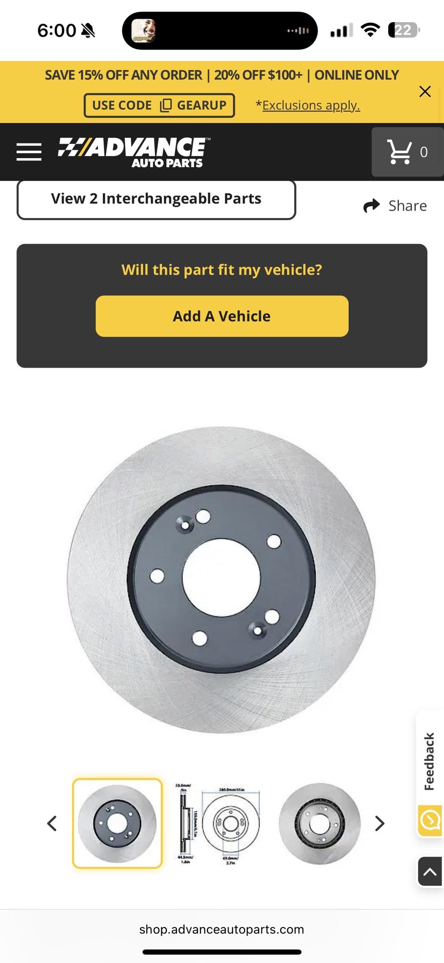 One Single Front Rotor For Chrysler 200 (2011)