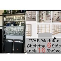 IKEA Ivar Shelving Unit Components.20”x17/35”W Shelves,70.5” Side Panels.MSRP $499-Garage,Workshop Storage- Create 1,2,3 ,4 OR 8 Unit Shelf,Wine Rack