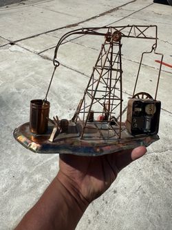 Vintage Sankyo Music Box Oil Derrick & Truck Diorama Folk Art  - Tested Works