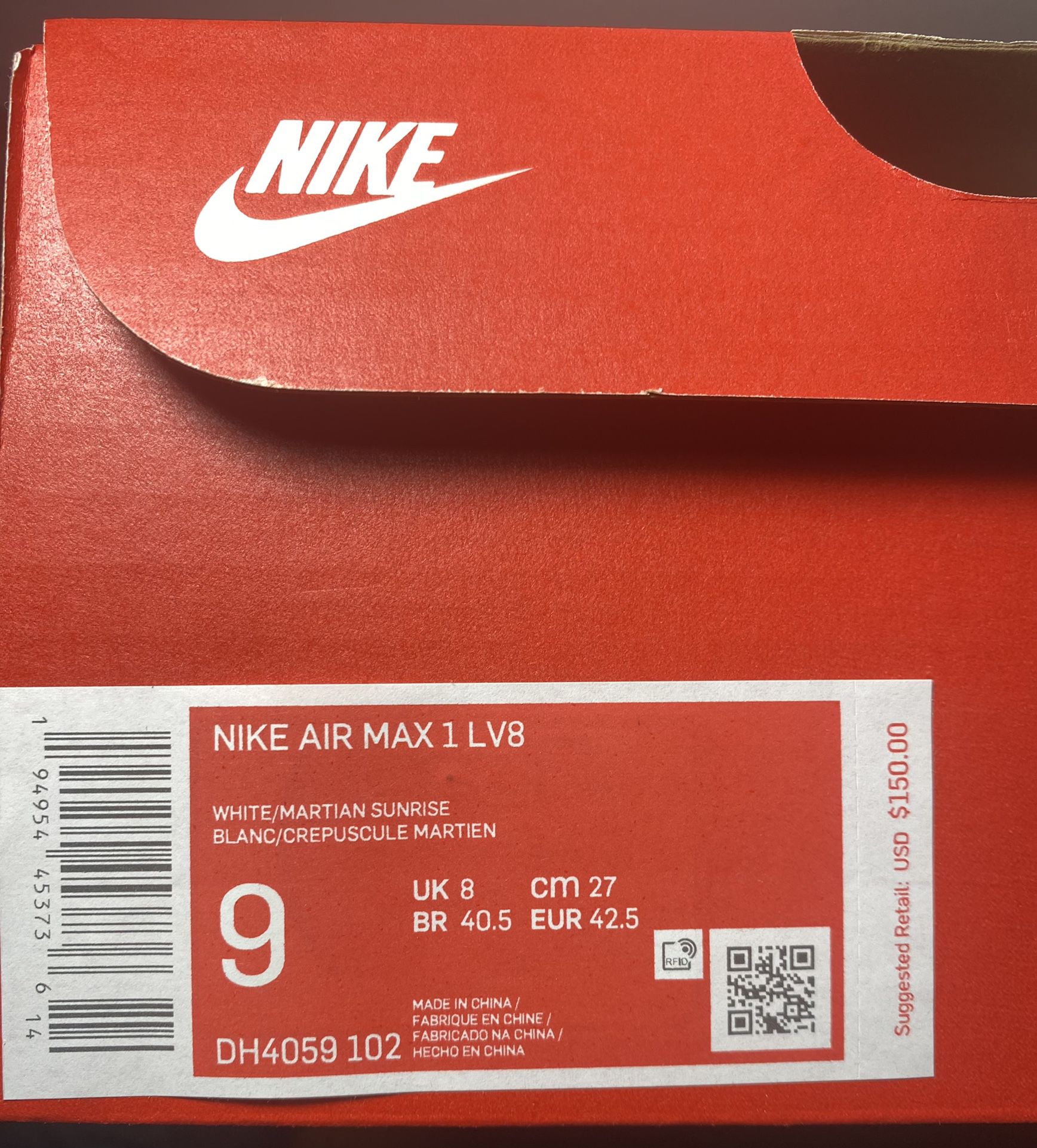 Nike Air Max 1 LV8 Martian Sunrise Orange Men’s Size 11.5 DH4059-102