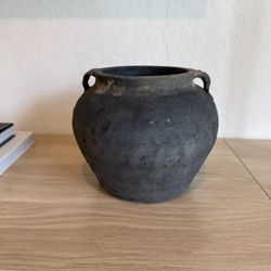 Vintage Black Terracotta Clay Pot, Antique Vase Flower Pot Pottery Olive Pot
