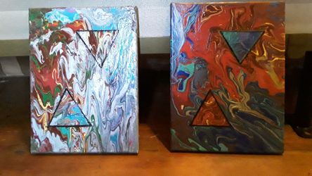 Set of metallic Multi colored abstract painting on canvas, triangles