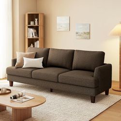 Mid Century Modern 89" 3-Seater Couch for Living Room, Brown Linen Upholstered Deep Seat Sofa, Comfy 3-Seat Couch Fits Spaces for Living Room Apartmen