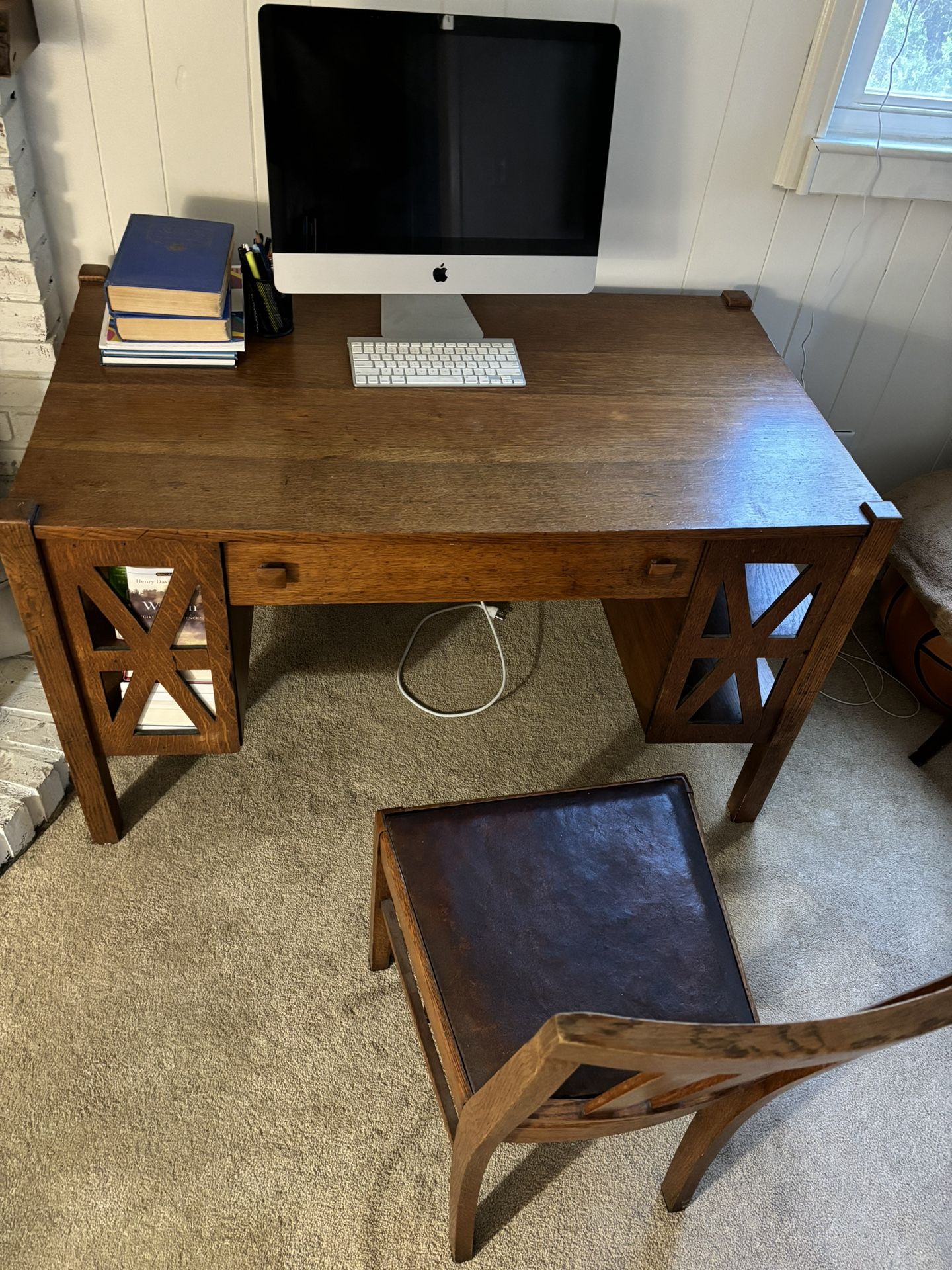 Antique Mission Library Desk & Chair