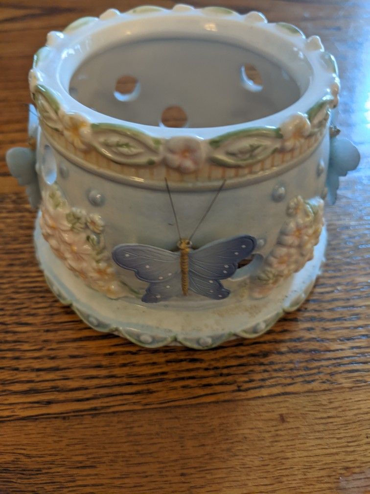 Jar Candle Stoneware Shade with 3D Butterflies and Embossed Flowers