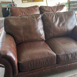 Nailhead Broyhill, Leather Sofa, and Loveseat