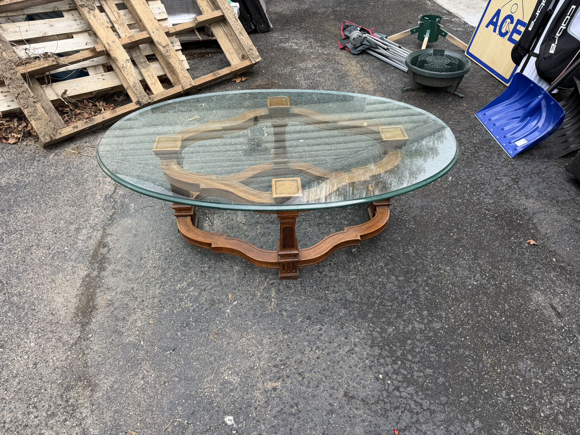 Old Glass Table L 50”x W30”x H 15”