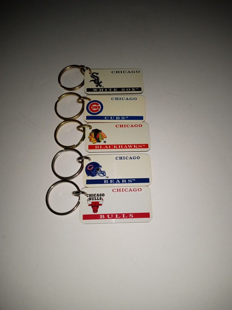 Chicago Bears,Bulls, Blackhawks,Cubs,White Sox Set Of 5 Keychains