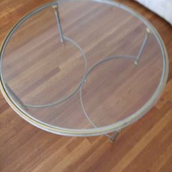 MUST GO ..MOVING ..  Round Solid Brass And Brushed Silver Coffee Table
