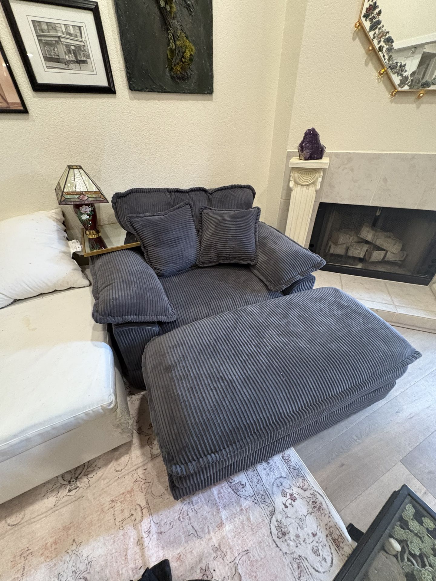 Comfy Oversized Corduroy Chair + Ottoman – $200 OBO