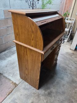 Oak Roll-Top Desk with Drawers