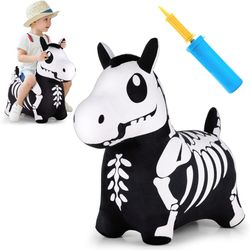 IPlay, ILearn Bouncy Pals Skeleton Hopping Horse, Toddler Bouncing Animal Toys, Inflatable Plush Bounce Hopper, Kid Indoor Ride On Bouncer, Halloween 