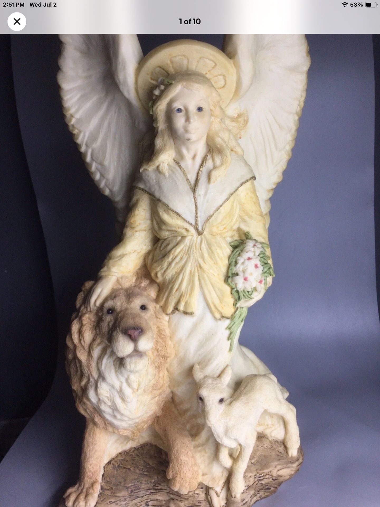 Vintage Large Angel w lion 17” United Design Statue 1995 Signed Susan Marked with the old price of $189. This is a group of a Guardian Angel, a lion