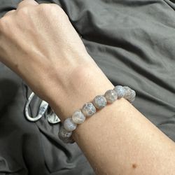 Frosted Grey Crackle Agate Beaded Bracelet 