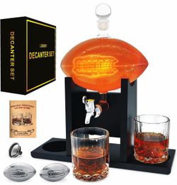 BRAND NEW NEVER USED Football Whiskey Decanter Set with Spout Chiller 47oz Decanter Sets for Men