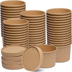 GUSTO [12 oz - 25 Kraft Paper Food Containers with Vented Lids - Hot Soup Bowls to Go, Disposable Ice Cream Cups, Ideal for Hot and Cold Foods