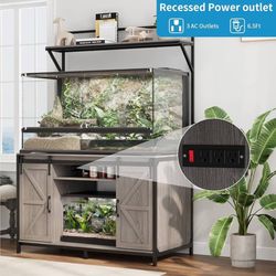 48"x24" Reptile Tank Stand with Power Outlet & Storage Cabinet, Grey Fits up to