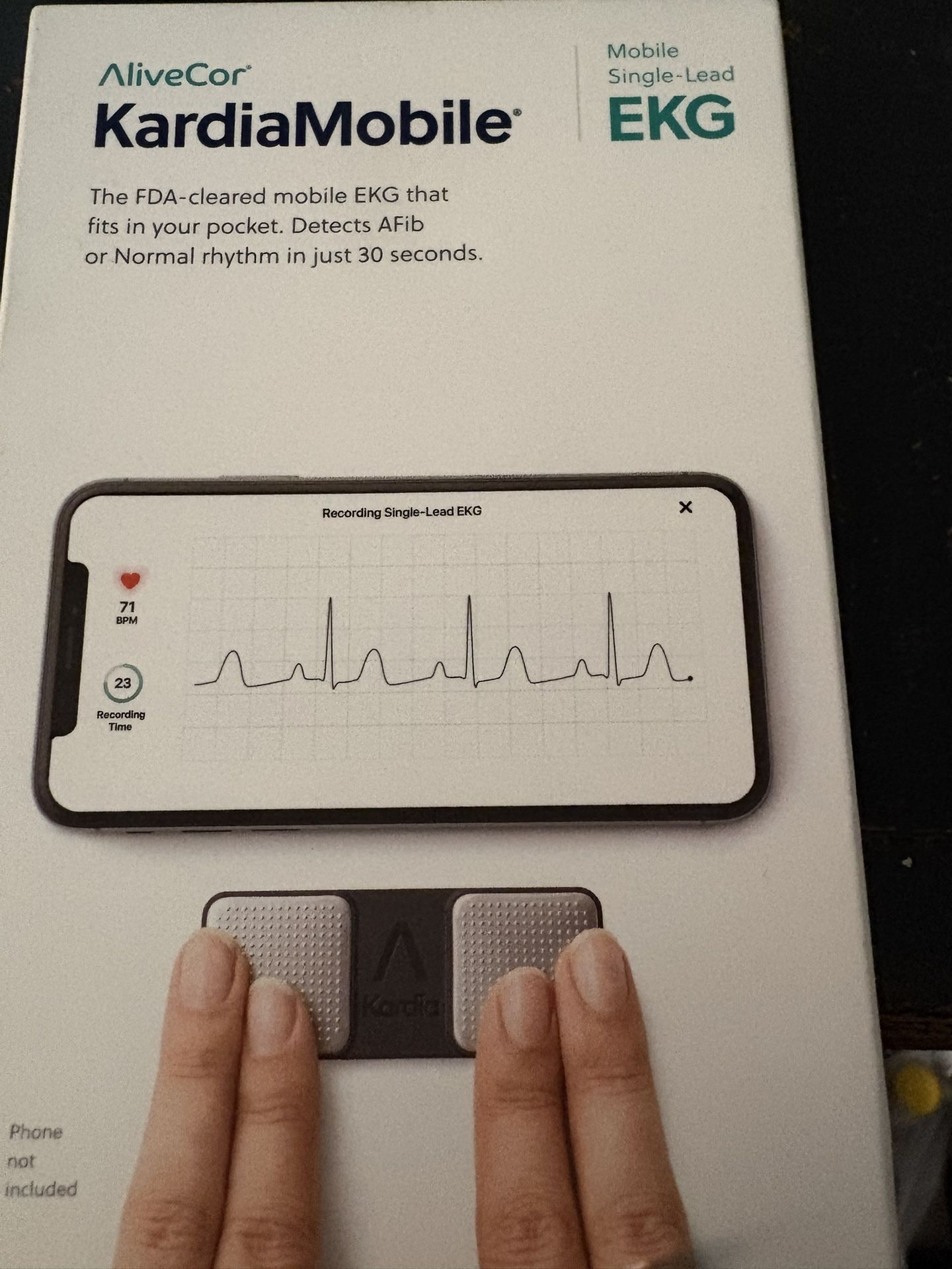 AliveCor KardiaMobile, a mobile EKG device. FDA-cleared, single-lead EKG monitor that works with a smartphone. • The device detects Atri