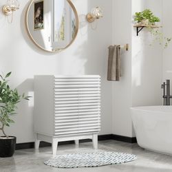 24" Bathroom Vanity, Mid-Century Freestanding Bathroom Cabinet Vanity with Storage, Particleboard Frame with Wood Grain Laminate, White(Sink Basin Not